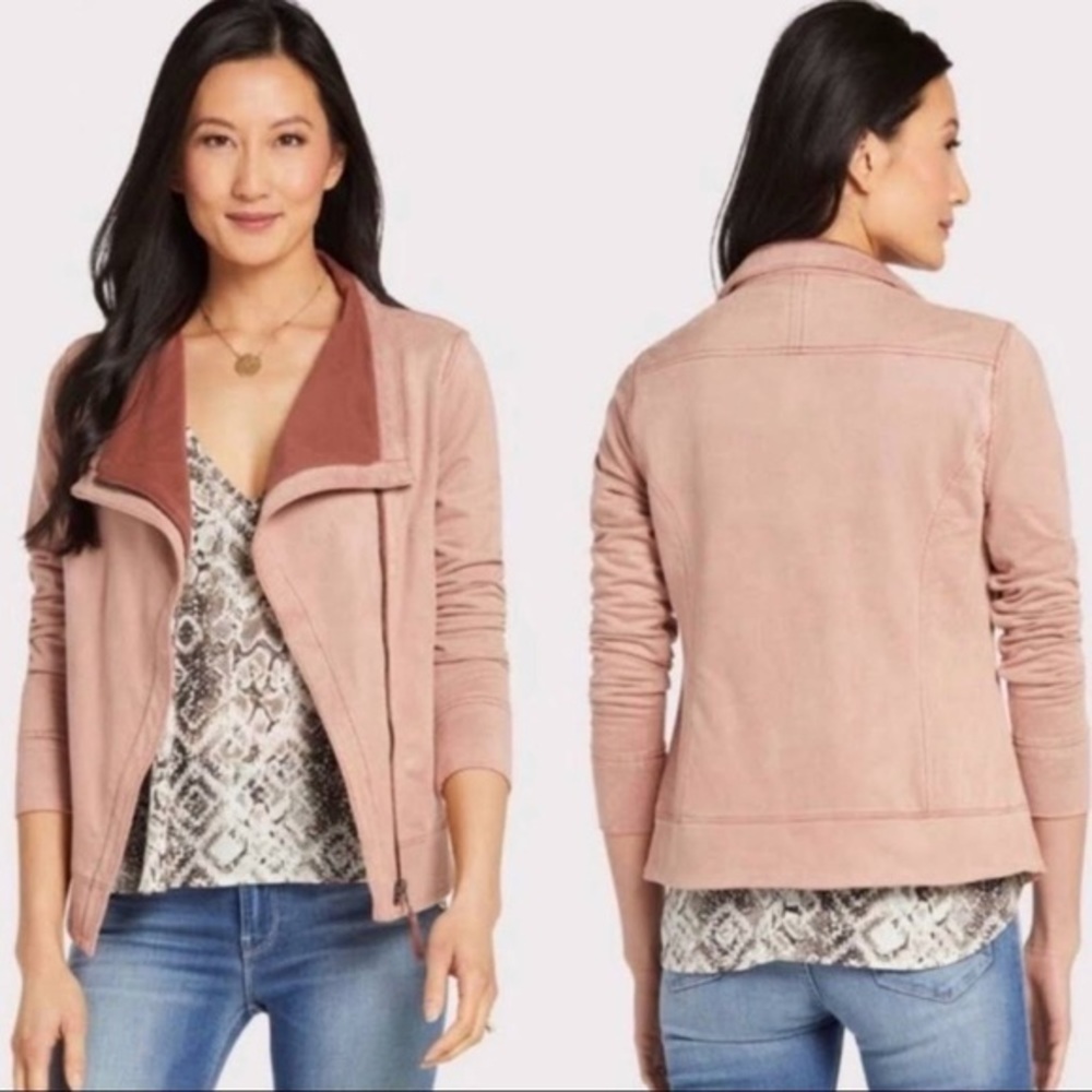 Anthropologie Marrakech Pink Hannah Moto Jacket Faux Suede with Pockets.S